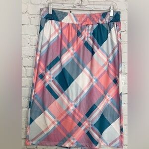 Light Pink White Blue Crossed Striped Straight Skirt Size Large